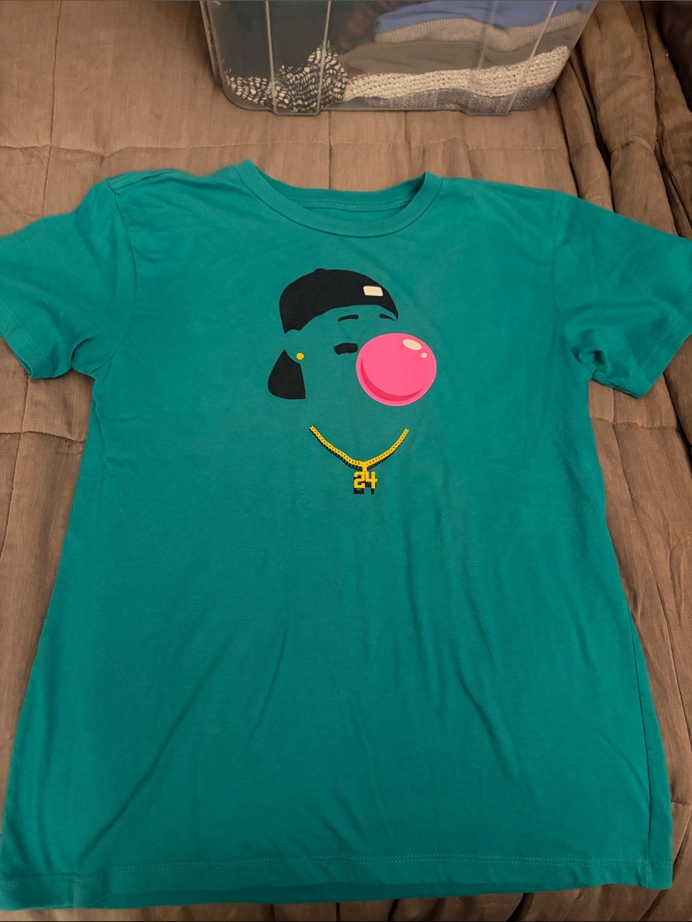 Kids Short Sleeve Teal Graphic Tee with Bubble Print